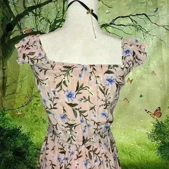 Boho Coquette American Eagle Baby Pink Floral Maxi Dress - Picture 9 of 10